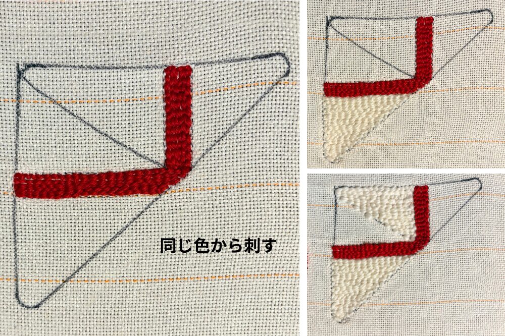 同じ色のブロックから刺す