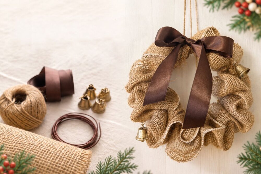 ジュートリボンで作るクリスマスリース